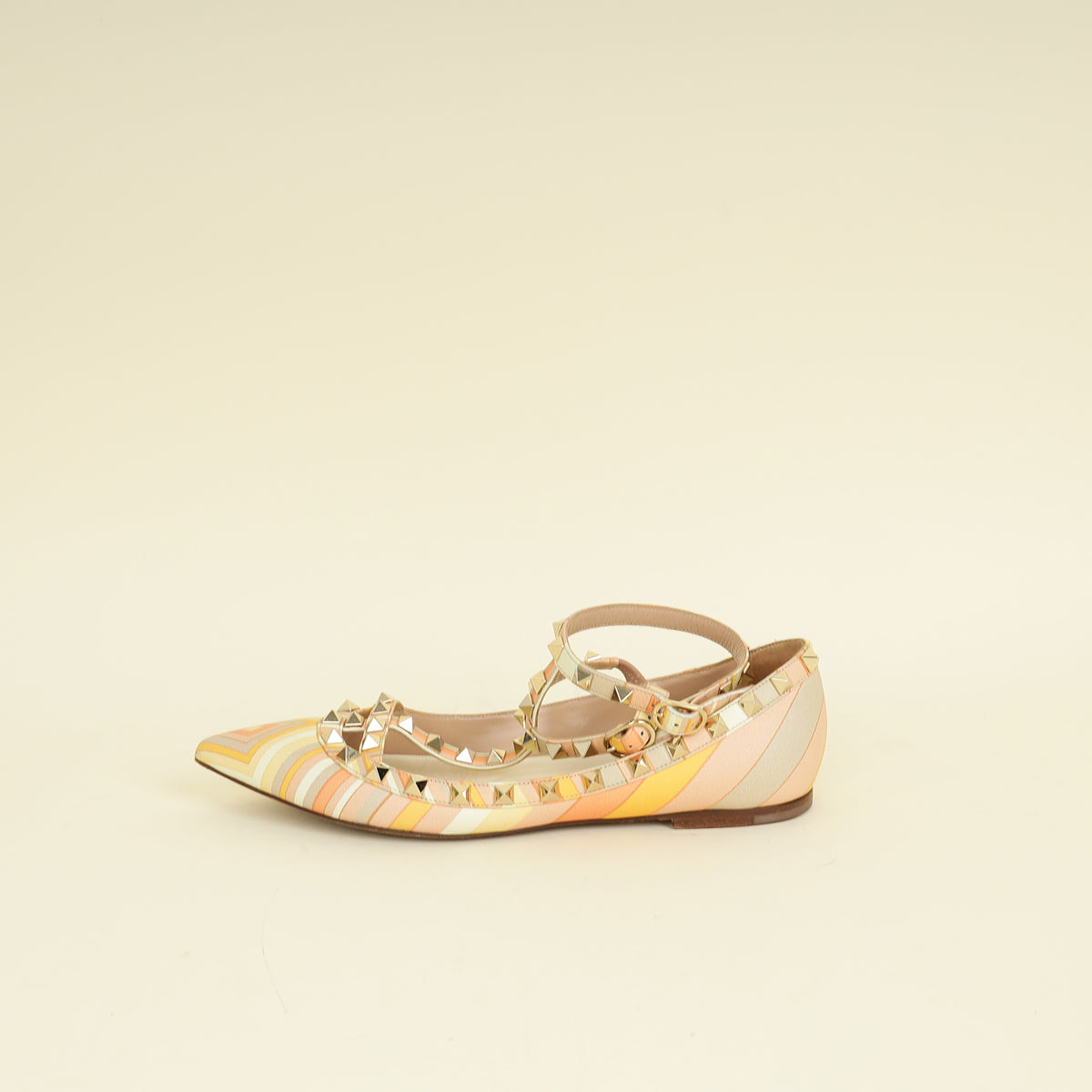 Valentino Multicolor Rockstud Caged Ankle Strap Flat Ballerina 38