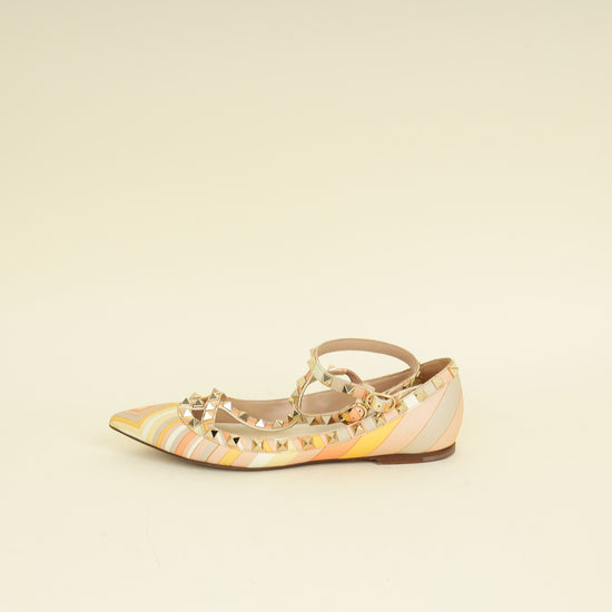 Valentino Multicolor Rockstud Caged Ankle Strap Flat Ballerina 38