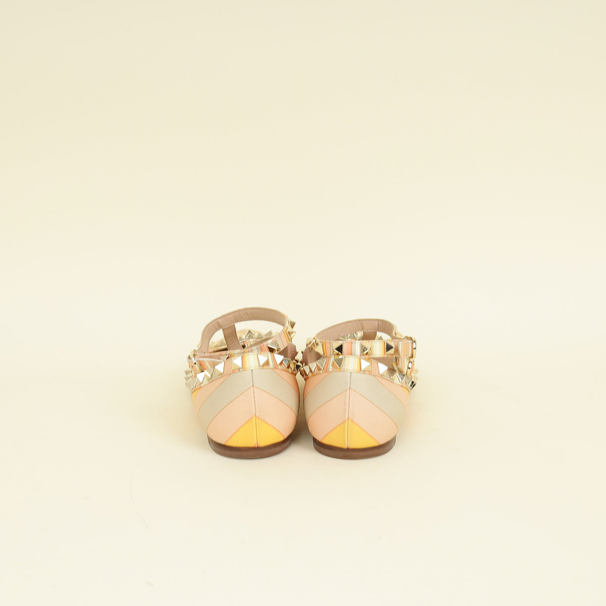 Valentino Multicolor Rockstud Caged Ankle Strap Flat Ballerina 38