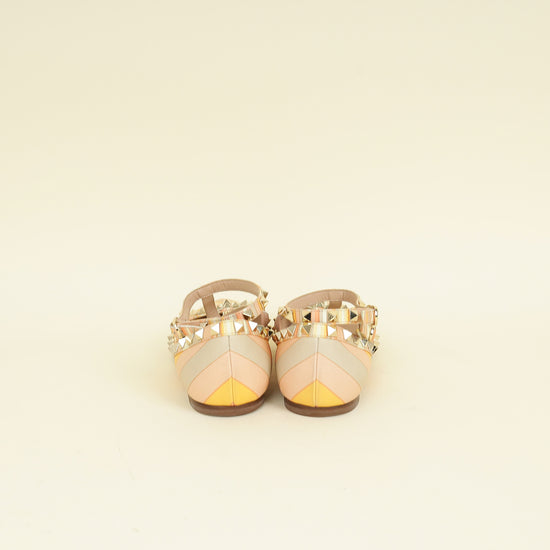 Valentino Multicolor Rockstud Caged Ankle Strap Flat Ballerina 38