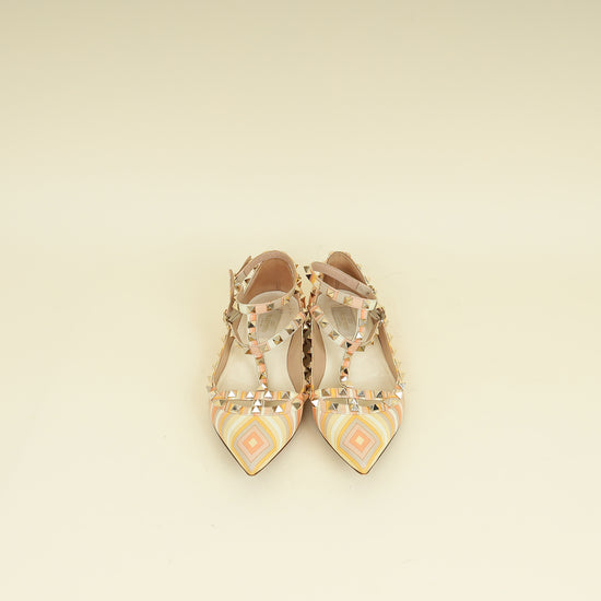 Valentino Multicolor Rockstud Caged Ankle Strap Flat Ballerina 38