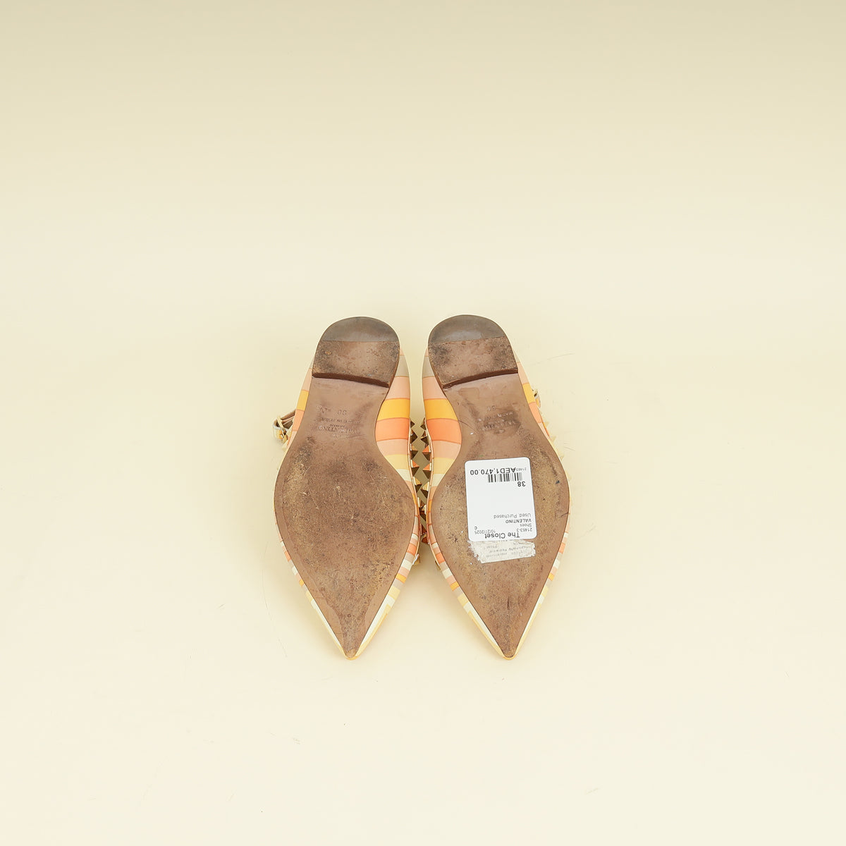 Valentino Multicolor Rockstud Caged Ankle Strap Flat Ballerina 38