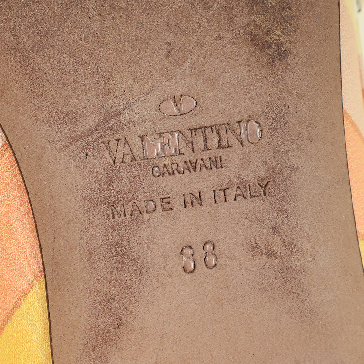 Valentino Multicolor Rockstud Caged Ankle Strap Flat Ballerina 38