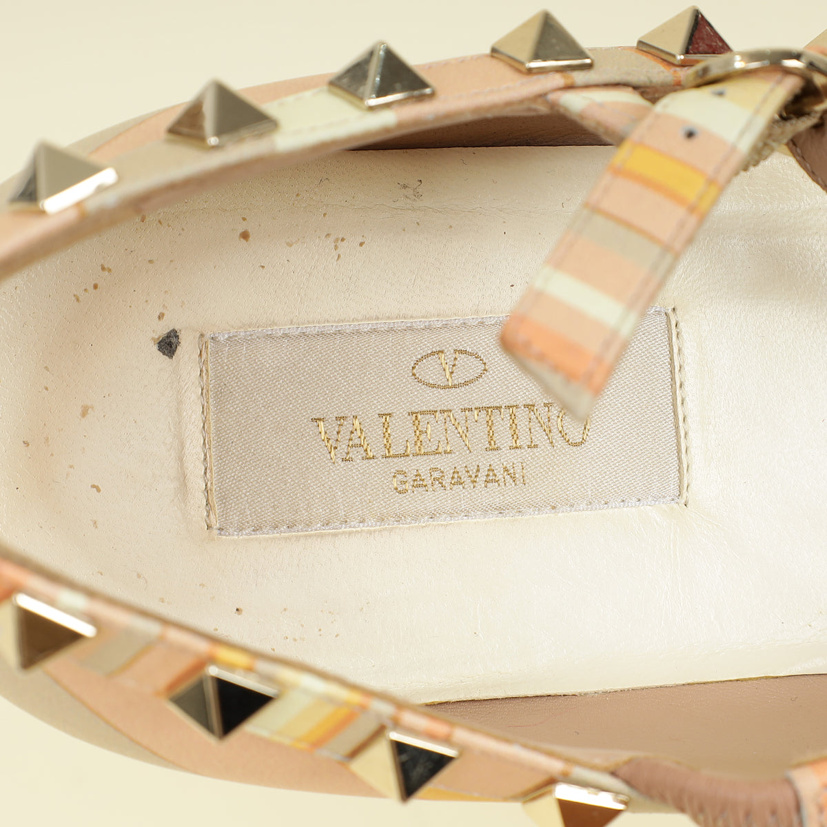 Valentino Multicolor Rockstud Caged Ankle Strap Flat Ballerina 38