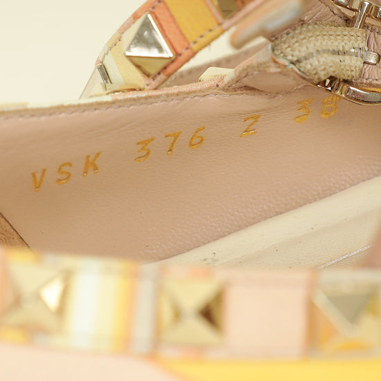 Valentino Multicolor Rockstud Caged Ankle Strap Flat Ballerina 38