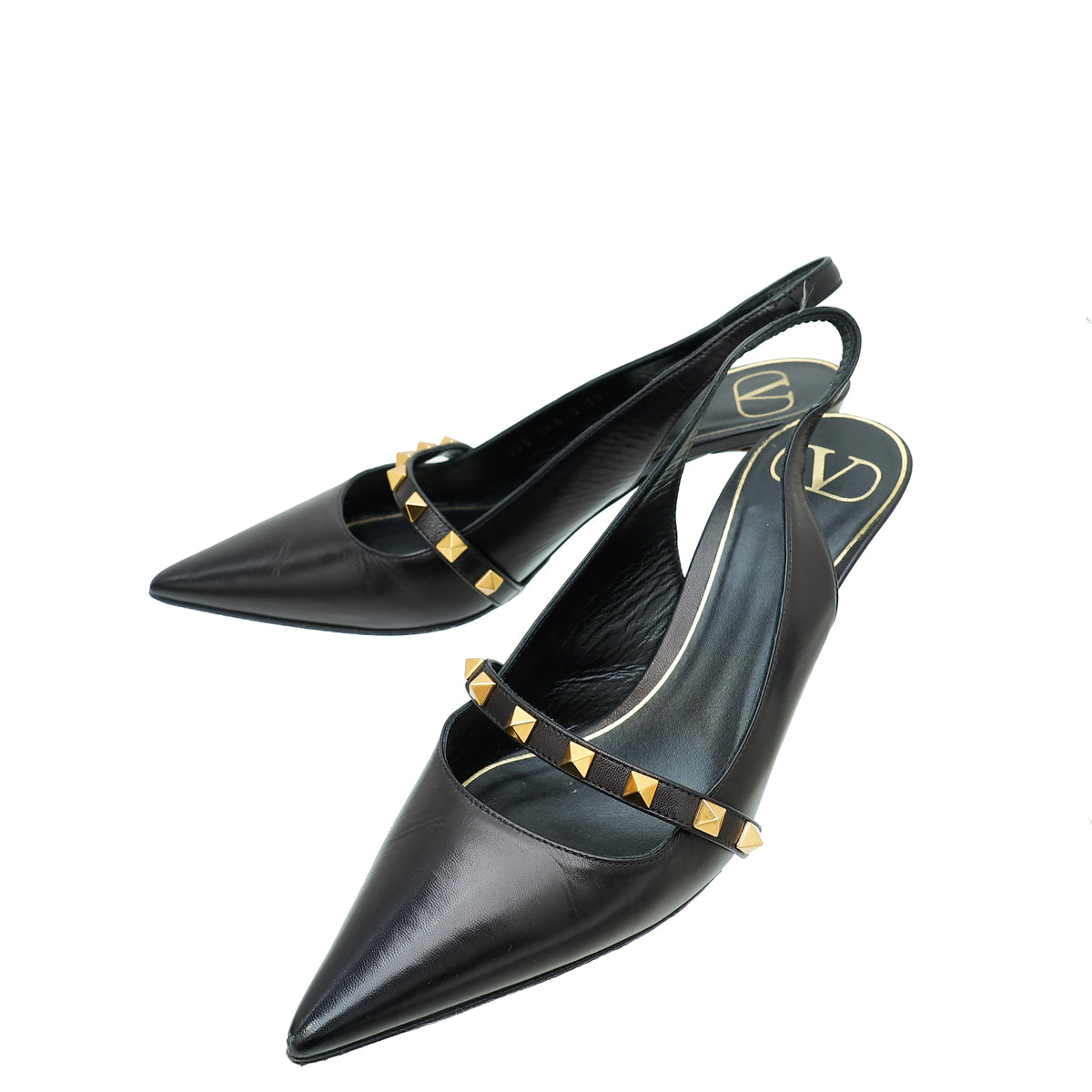 Valentino Black Rockstud Slingback Sculpted Heels 38-Valentino-THE CLOSET