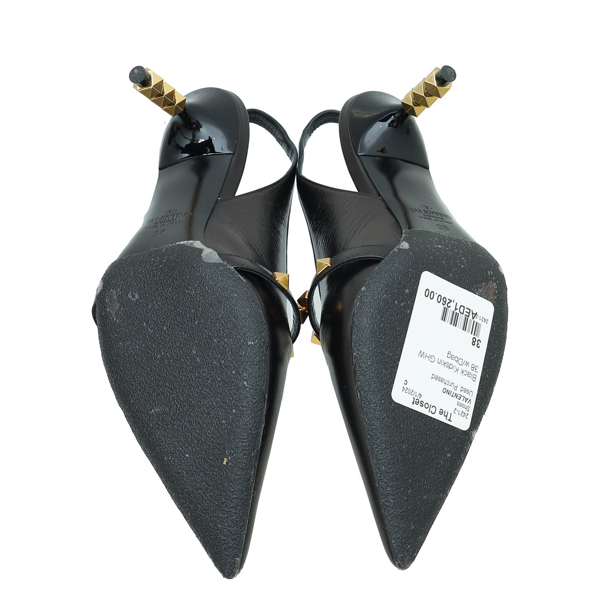 Valentino Black Rockstud Slingback Sculpted Heels 38
