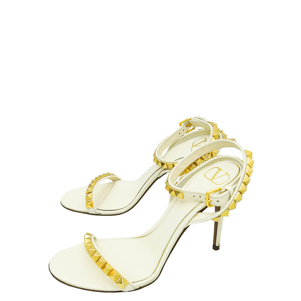 Valentino Cream Rockstud Ankle strap Sandal 38-Valentino-THE CLOSET