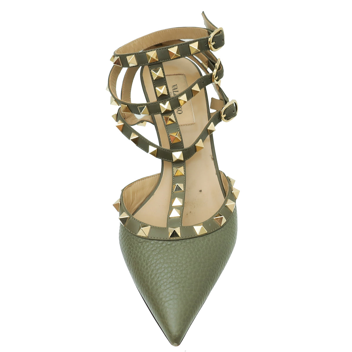 Valentino Olive Green Rockstud Caged Ankle Strap Pump 38-Valentino-THE CLOSET