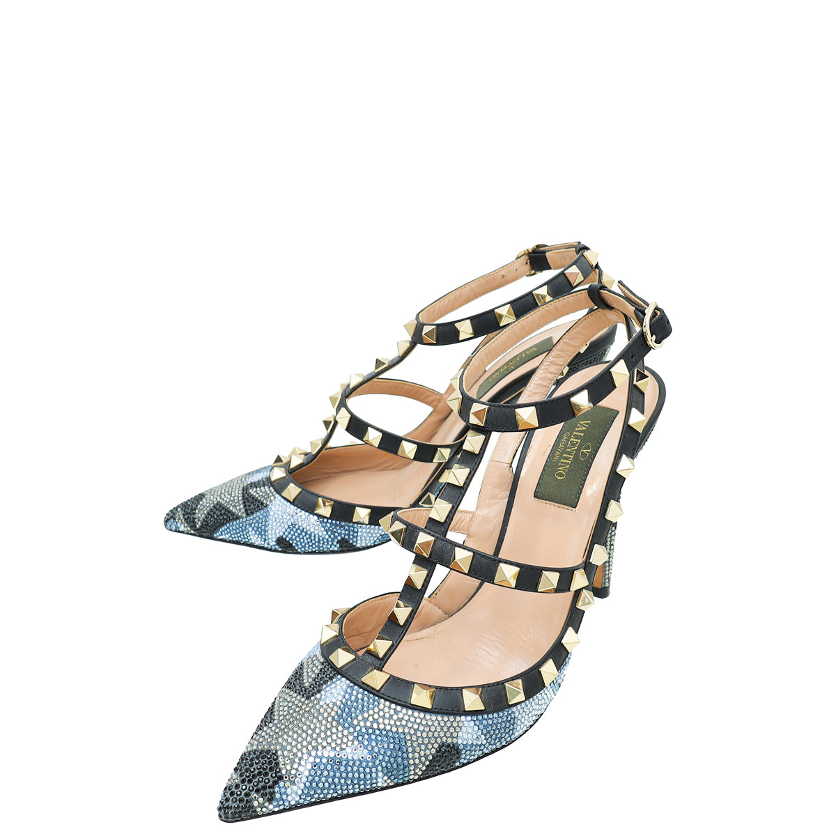 Valentino Bicolor Rockstud Camo Crystal Slingback Pump 38-Valentino-THE CLOSET