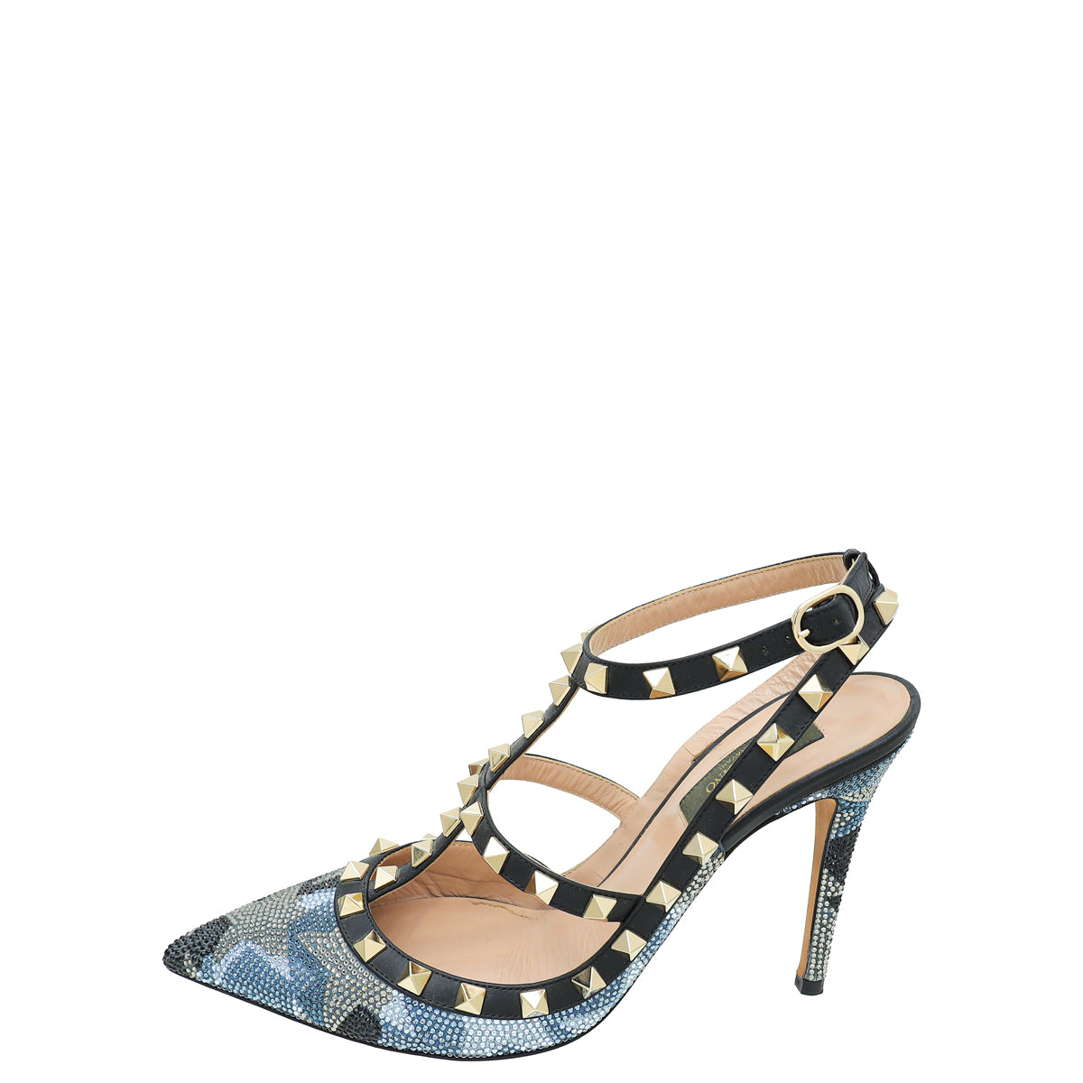 Valentino Bicolor Rockstud Camo Crystal Slingback Pump 38