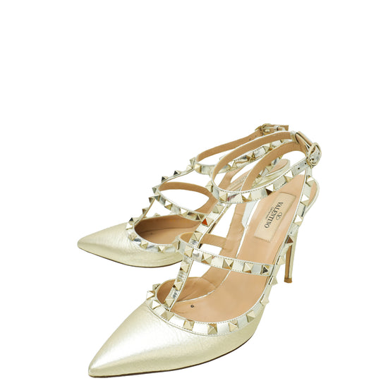 Valentino Gold Rockstud Caged Pump 39.5