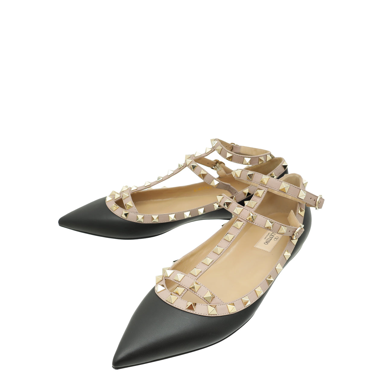 Valentino Black Rockstud Caged Ankle Strap Flat Ballerina 39.5-Valentino-THE CLOSET