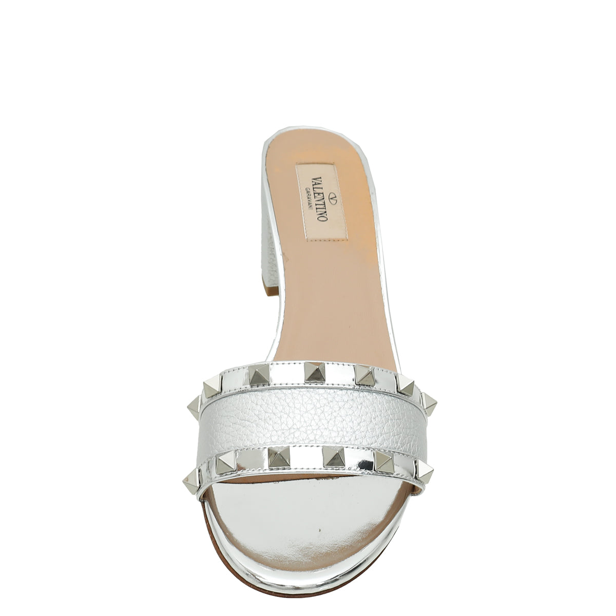 Valentino Metallic Silver Rockstud Block Heeled Mules 39.5