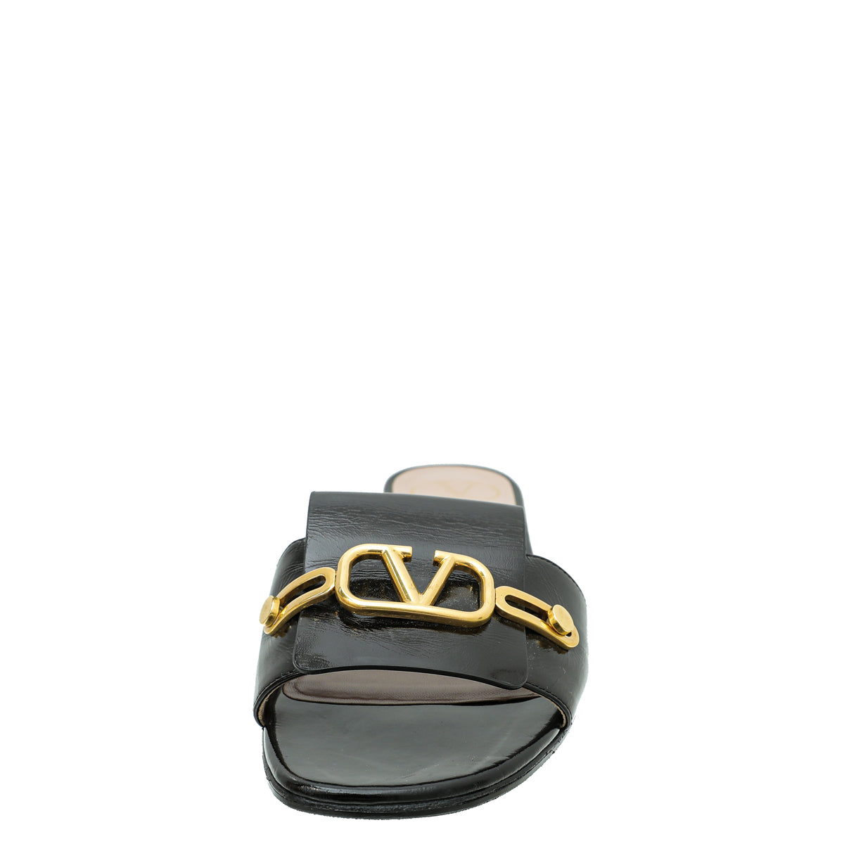 Valentino Black Shiny VLogo Flat Slide Sandal 39.5-Valentino-THE CLOSET