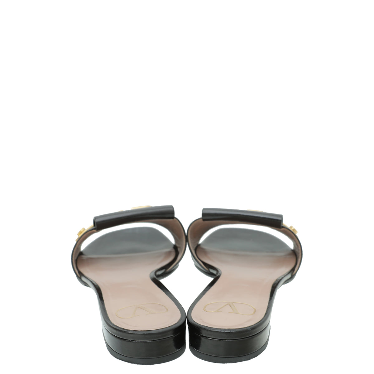 Valentino Black Shiny VLogo Flat Slide Sandal 39.5