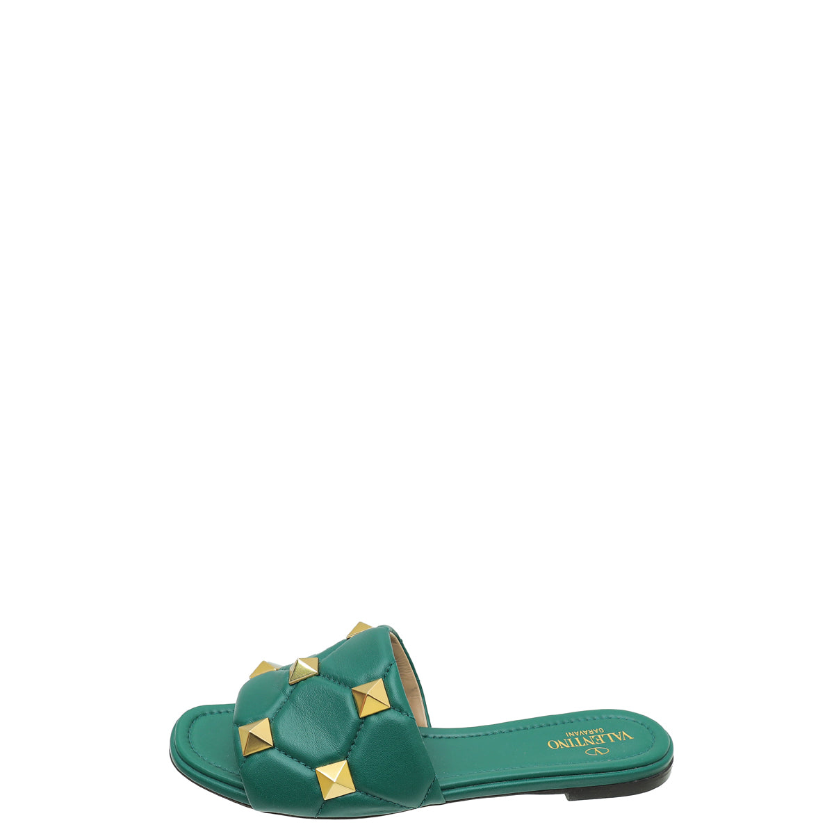 Valentino Green Roman Stud Flat Slide Sandals 39