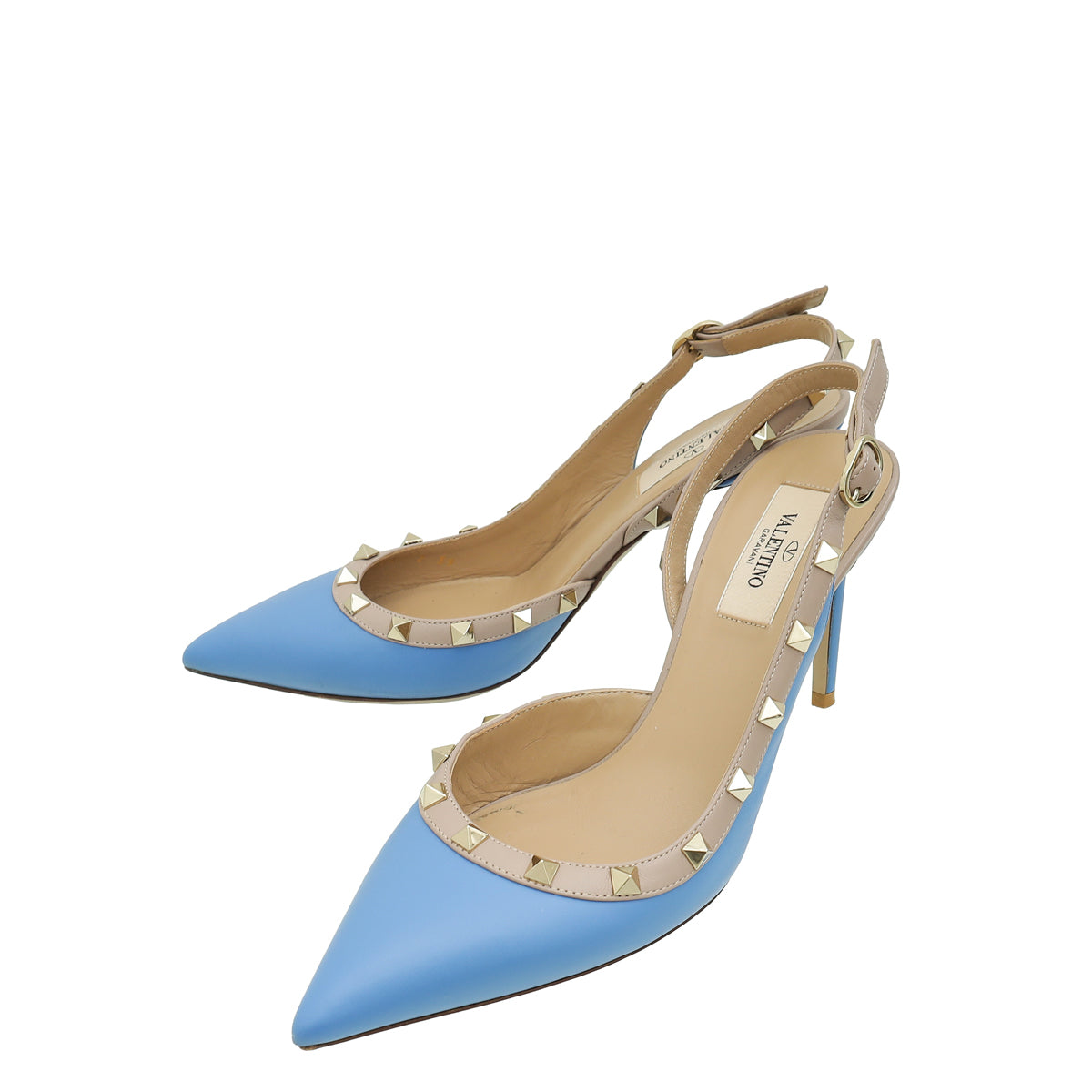 Valentino Blue Rockstud Caged Slingback Pump 39-Valentino-THE CLOSET