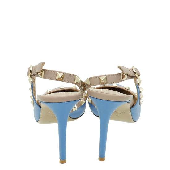 Load image into Gallery viewer, Valentino Blue Rockstud Caged Slingback Pump 39
