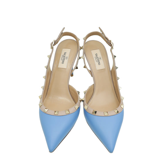 Load image into Gallery viewer, Valentino Blue Rockstud Caged Slingback Pump 39
