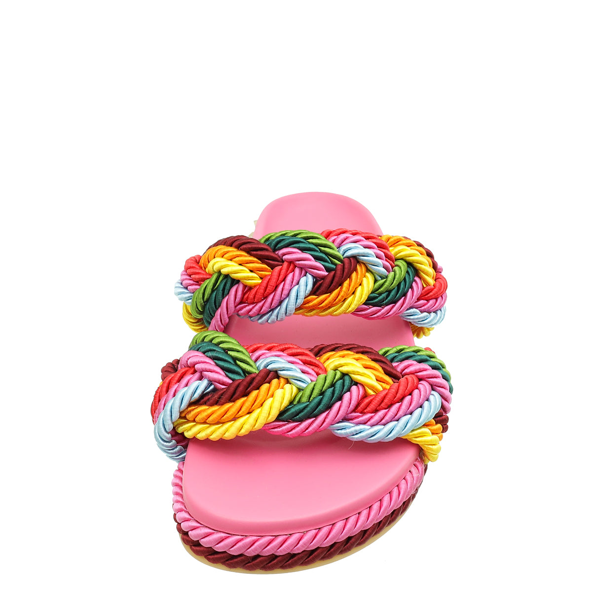 Valentino Pink Multicolor Rockstud Rope Flat Sandal 39-Valentino-THE CLOSET