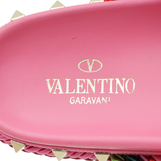 Load image into Gallery viewer, Valentino Pink Multicolor Rockstud Rope Flat Sandal 39
