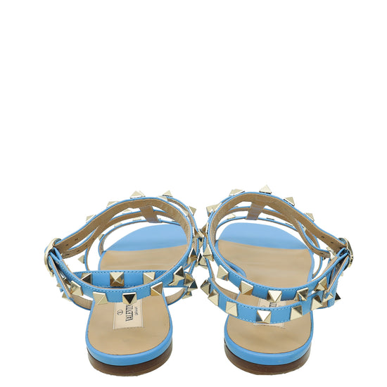 Load image into Gallery viewer, Valentino Light Blue Rockstud Caged Slingback Ankle Strap Flats 39
