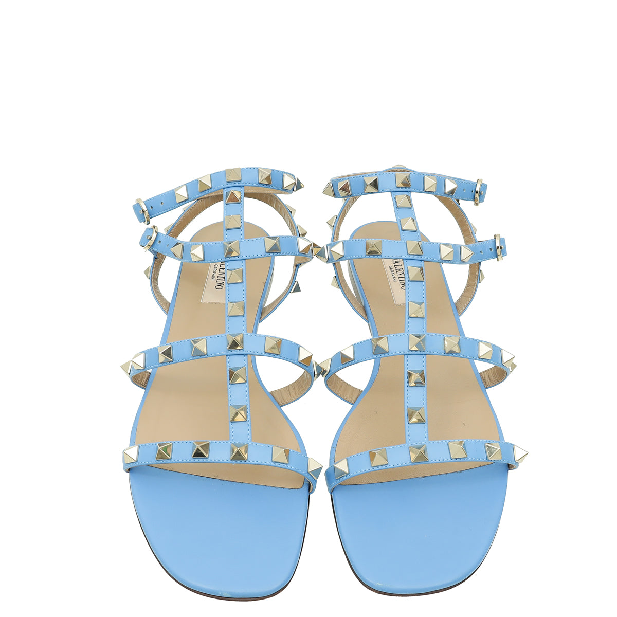 Valentino Light Blue Rockstud Caged Slingback Ankle Strap Flats 39