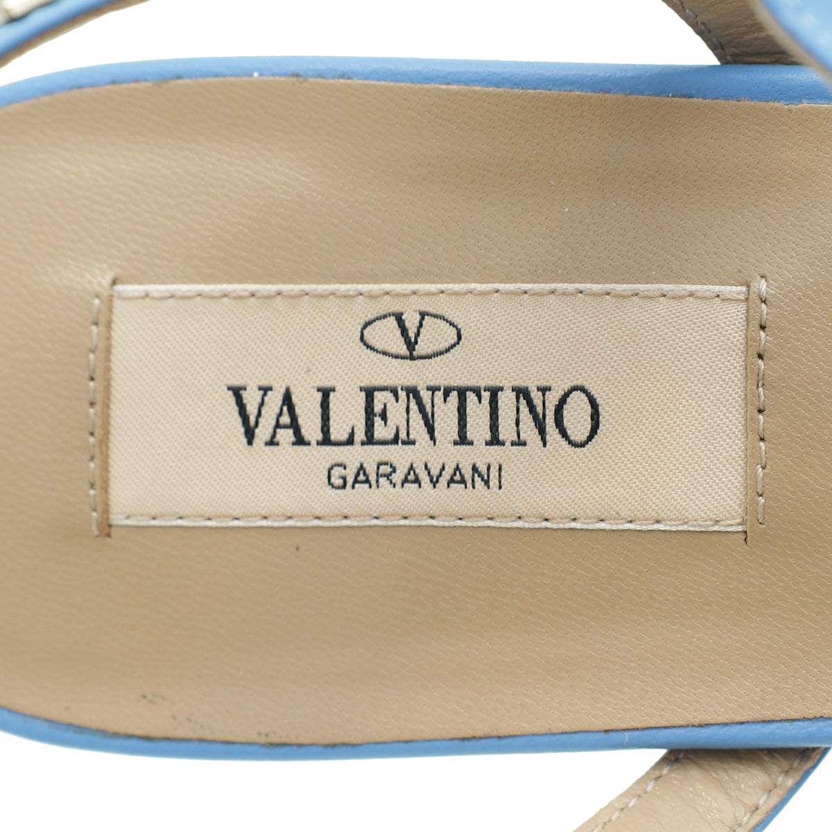 Valentino Light Blue Rockstud Caged Slingback Ankle Strap Flats 39