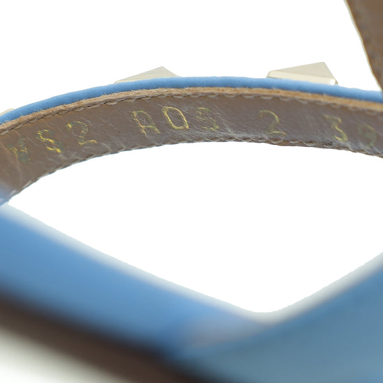 Load image into Gallery viewer, Valentino Light Blue Rockstud Caged Slingback Ankle Strap Flats 39
