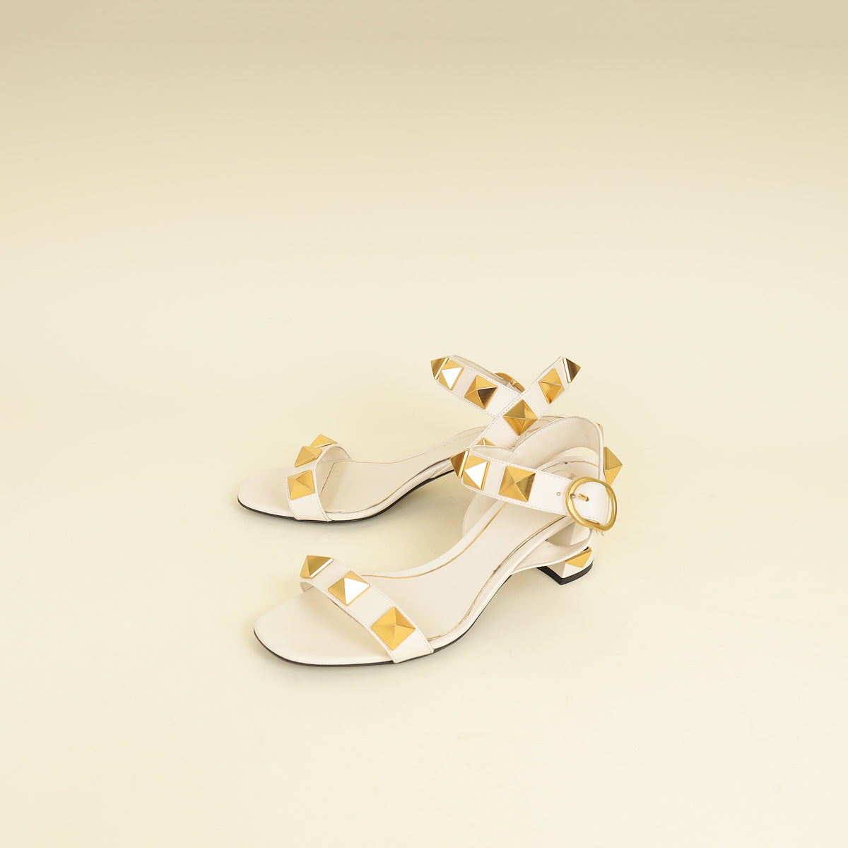 Valentino Light Ivory Roman Stud Ankle Strap 60mm Sandals 39-Valentino-THE CLOSET