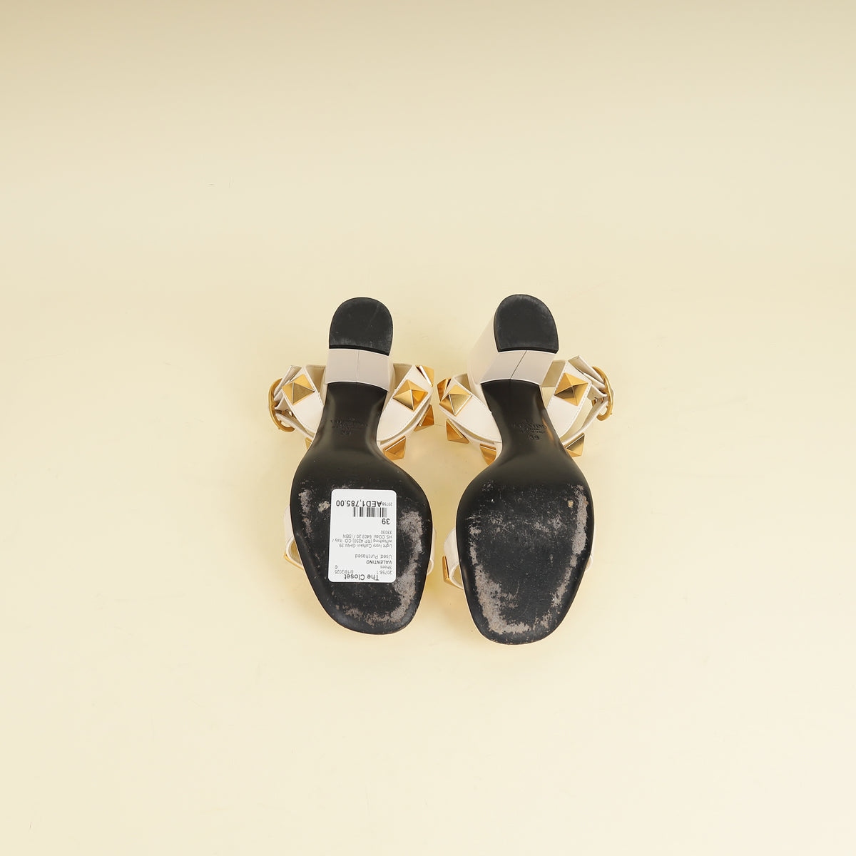 Valentino Light Ivory Roman Stud Ankle Strap 60mm Sandals 39-Valentino-THE CLOSET