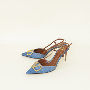 Valentino Blue Vlogo Denim Slingback Pump 39