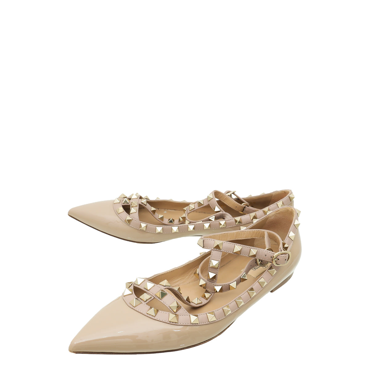 Valentino Poudre Rockstud Caged Flat Ballet 39-Valentino-THE CLOSET