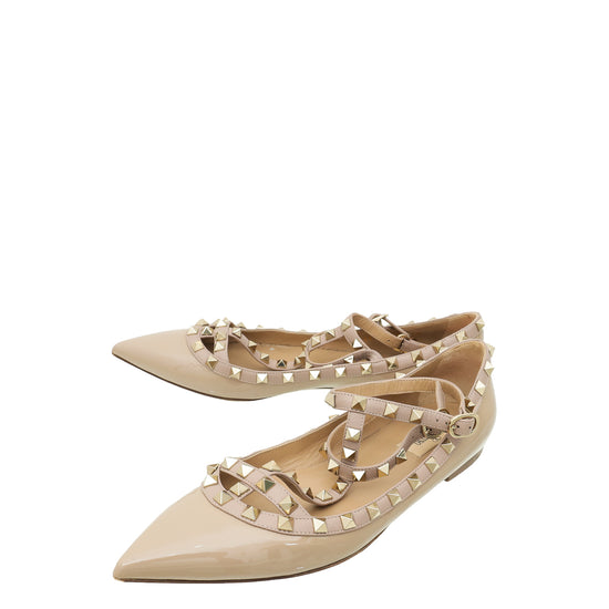 Valentino Poudre Rockstud Caged Flat Ballet 39