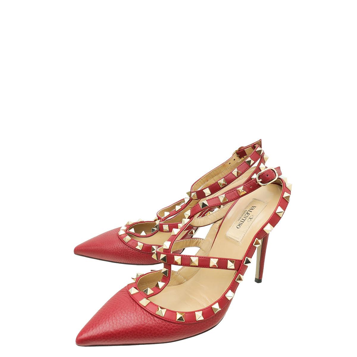 Valentino Red Rockstud Caged Slingback Pumps 39-Valentino-THE CLOSET