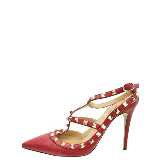 Valentino Red Rockstud Caged Slingback Pumps 39