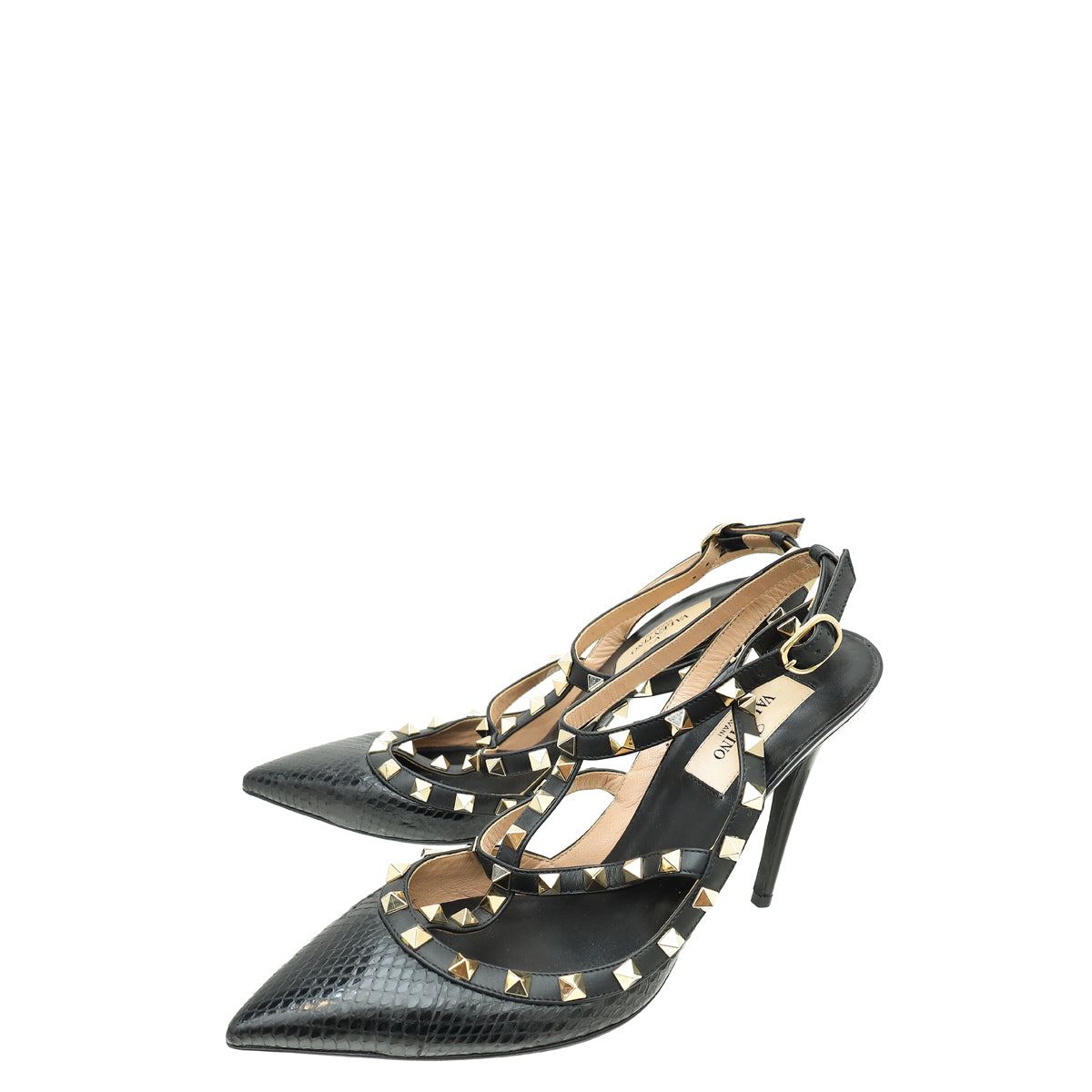 Valentino Black Rockstud Python Caged Slingback Pump 39-Valentino-THE CLOSET