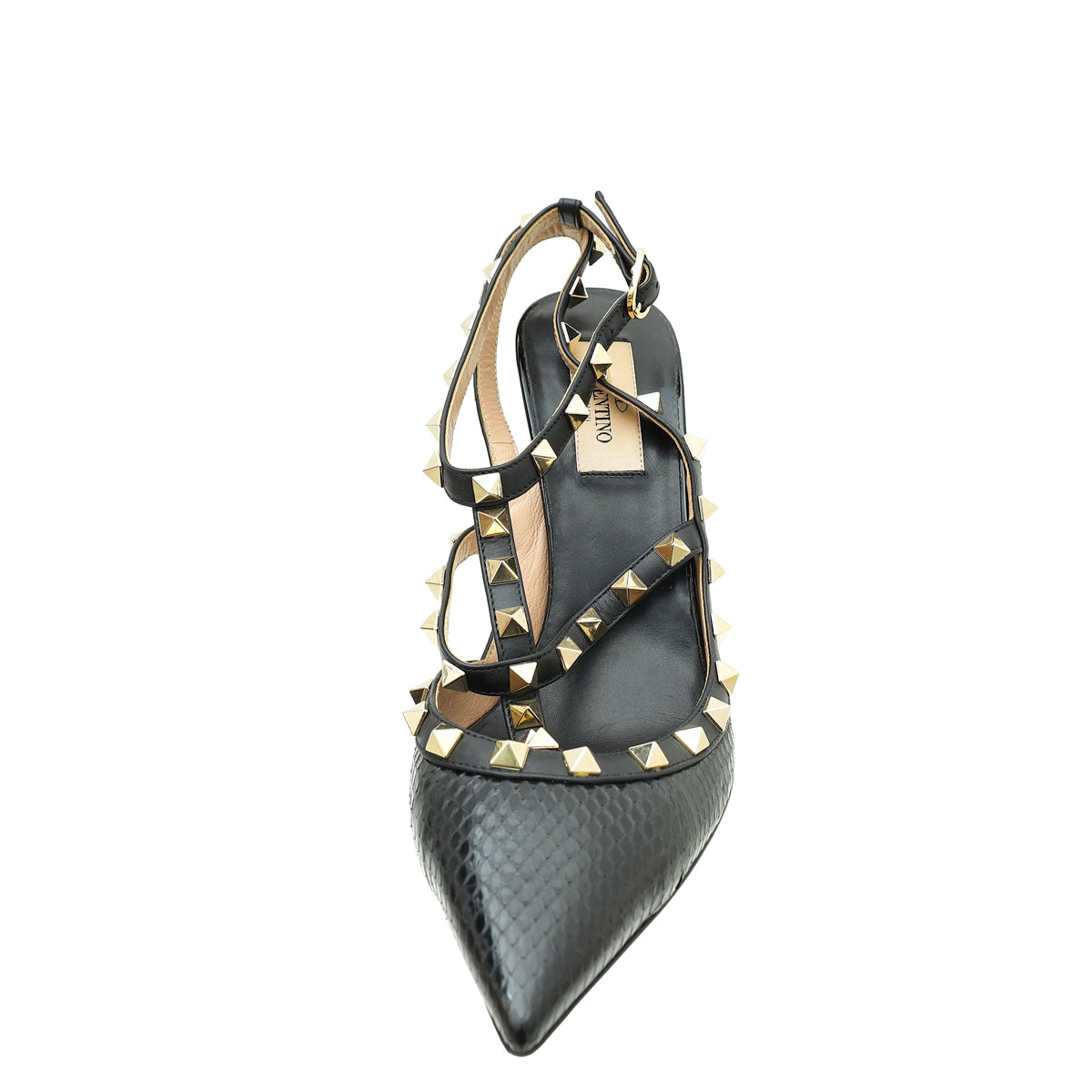 Valentino Black Rockstud Python Caged Slingback Pump 39-Valentino-THE CLOSET
