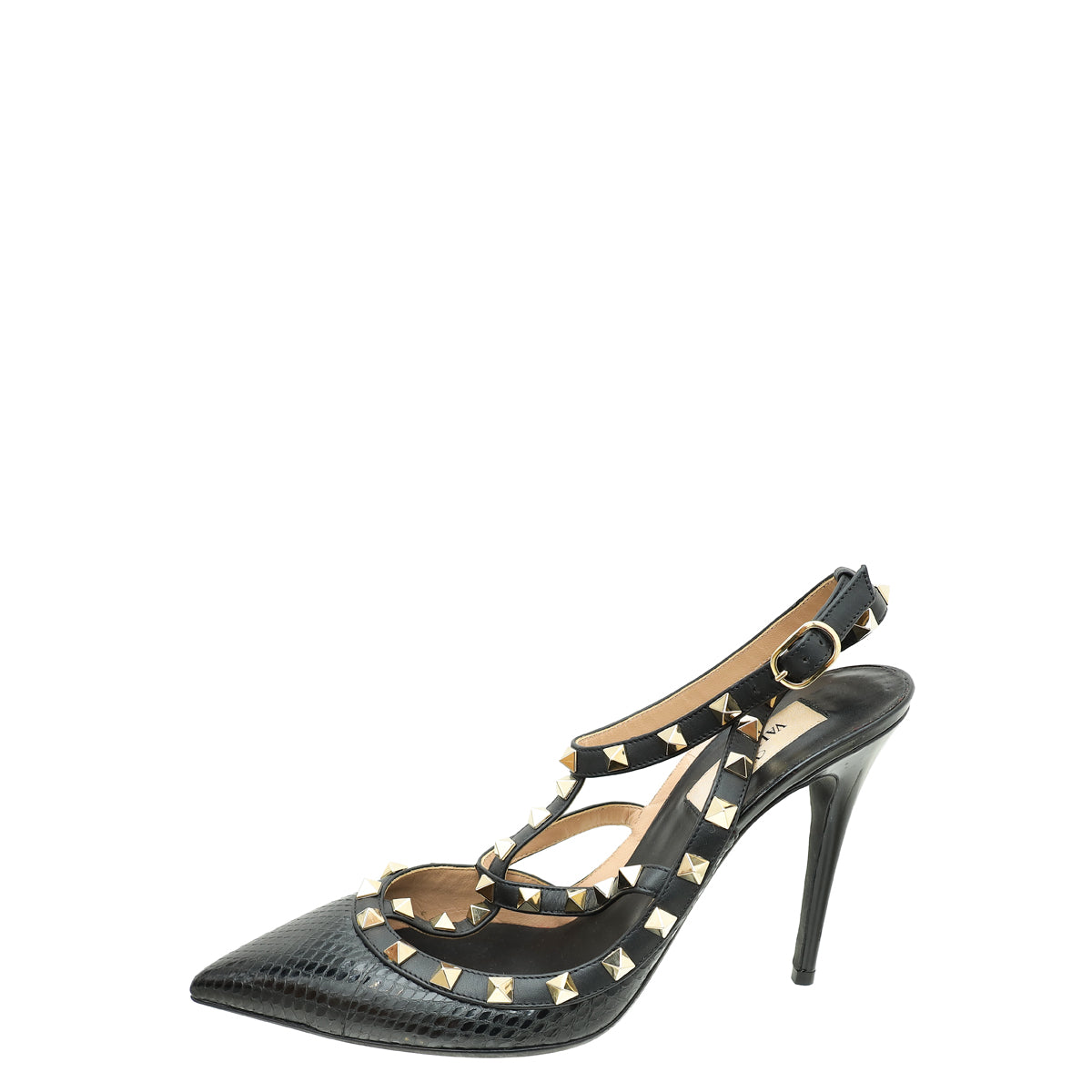 Valentino Black Rockstud Python Caged Slingback Pump 39