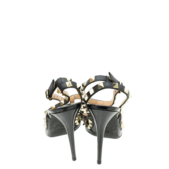 Valentino Black Rockstud Python Caged Slingback Pump 39