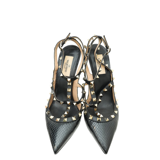 Valentino Black Rockstud Python Caged Slingback Pump 39