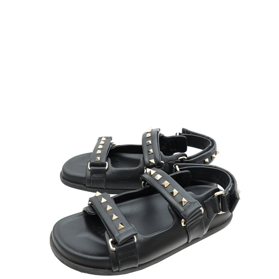 Valentino Black Rockstud Slide Sandals 39