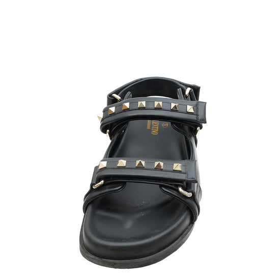 Valentino Black Rockstud Slide Sandals 39