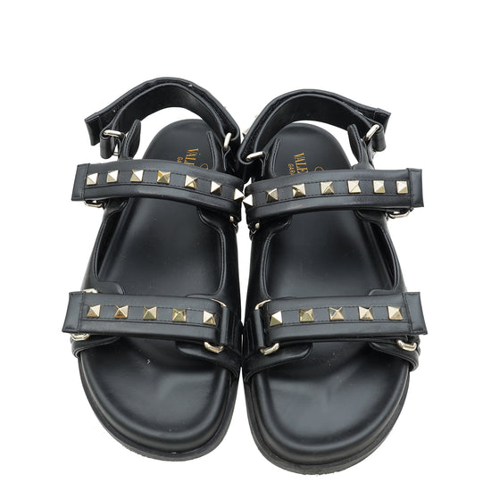 Valentino Black Rockstud Slide Sandals 39