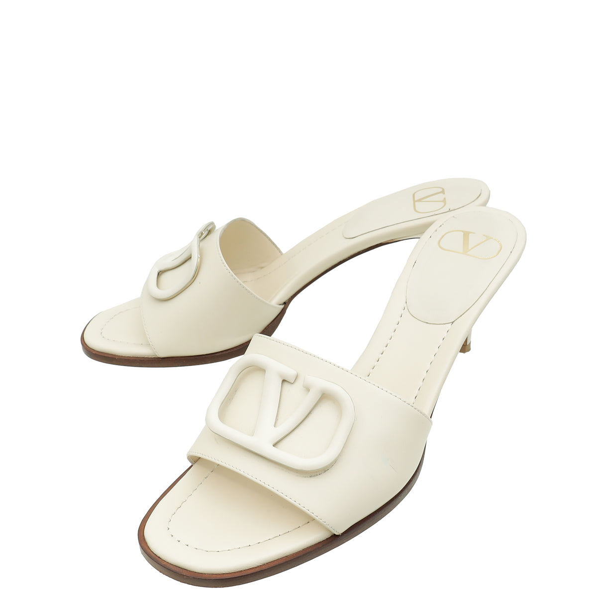 Valentino Cream Vlogo Signature 80 Slide Mules 40-Valentino-THE CLOSET