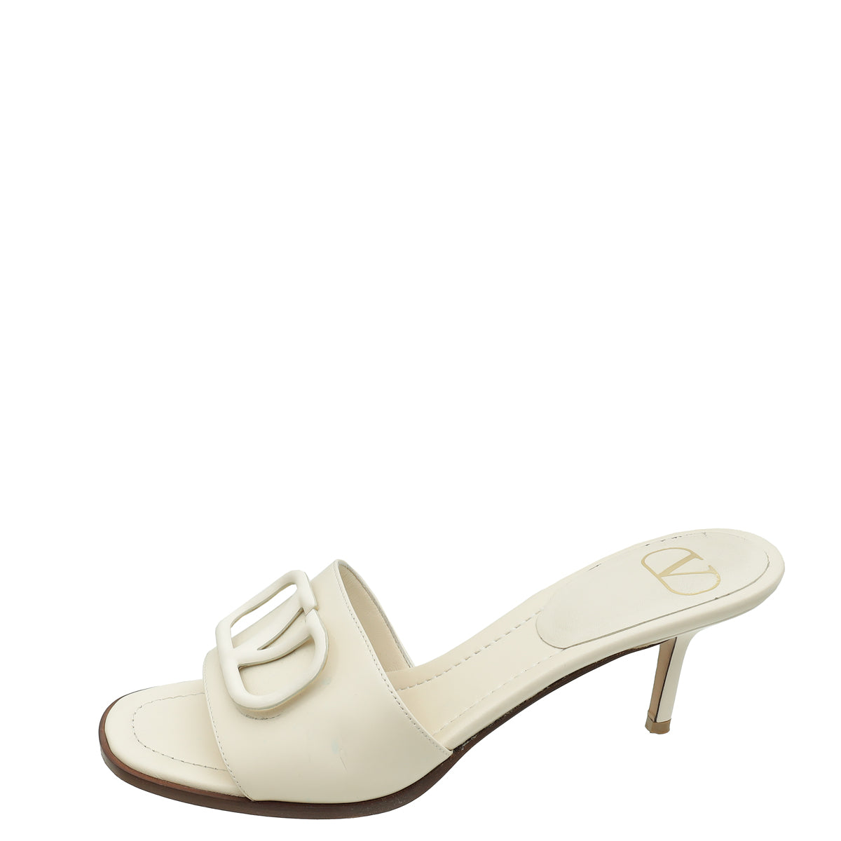 Valentino Cream Vlogo Signature 80 Slide Mules 40