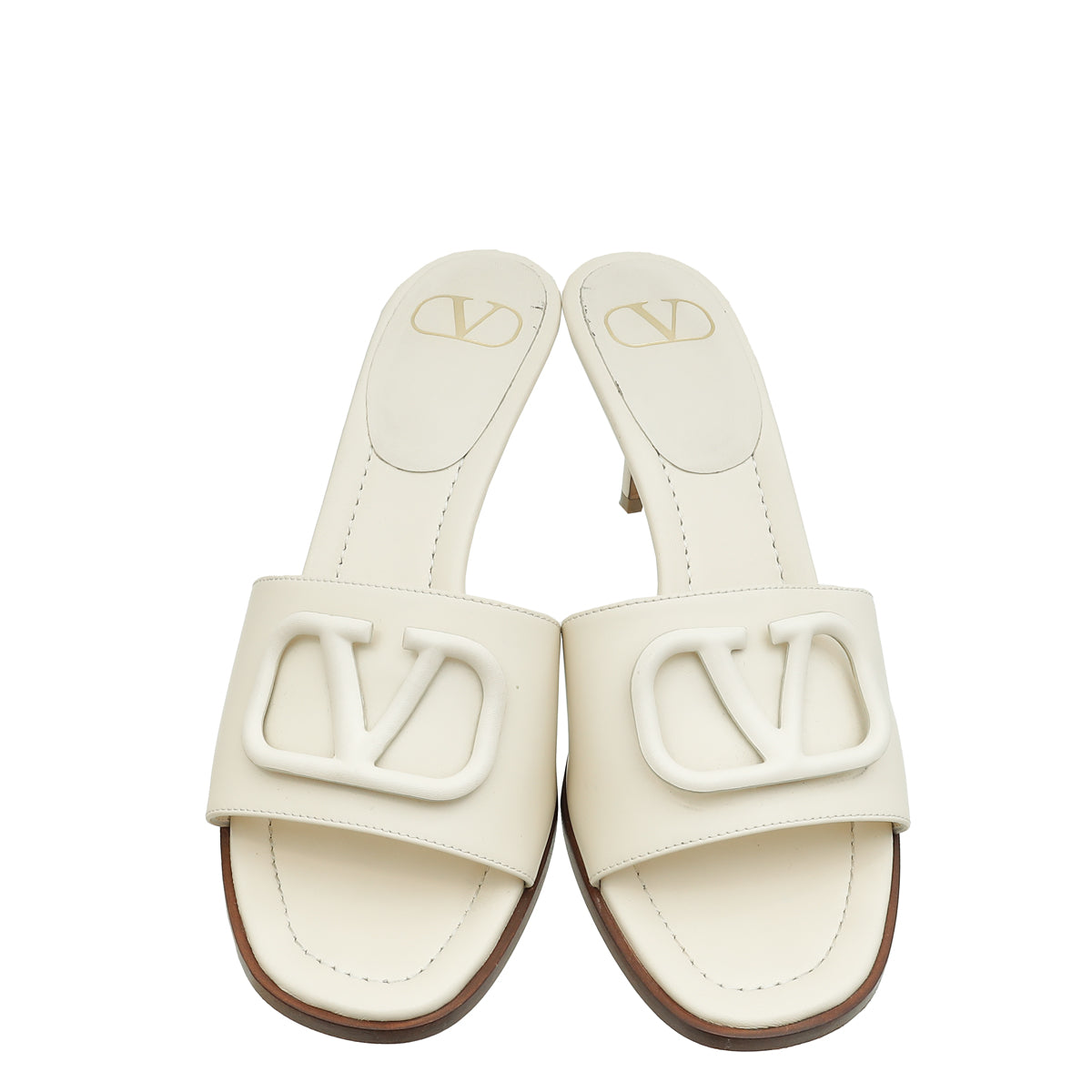 Valentino Cream Vlogo Signature 80 Slide Mules 40