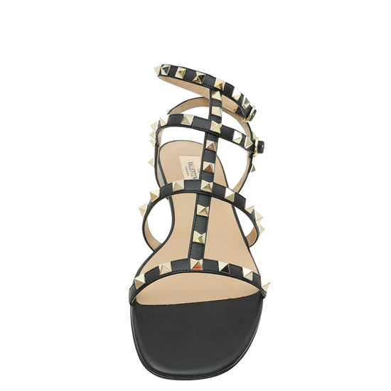 Valentino Black Rockstud Caged Flat Sandal 40