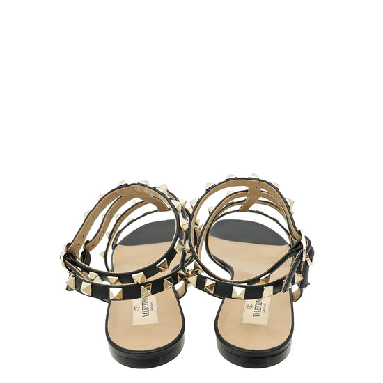 Valentino Black Rockstud Caged Flat Sandal 40